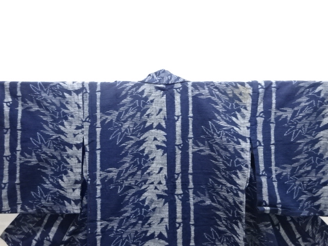  アンティーク　木綿本場久留米絵絣　竹笹模様単衣着物